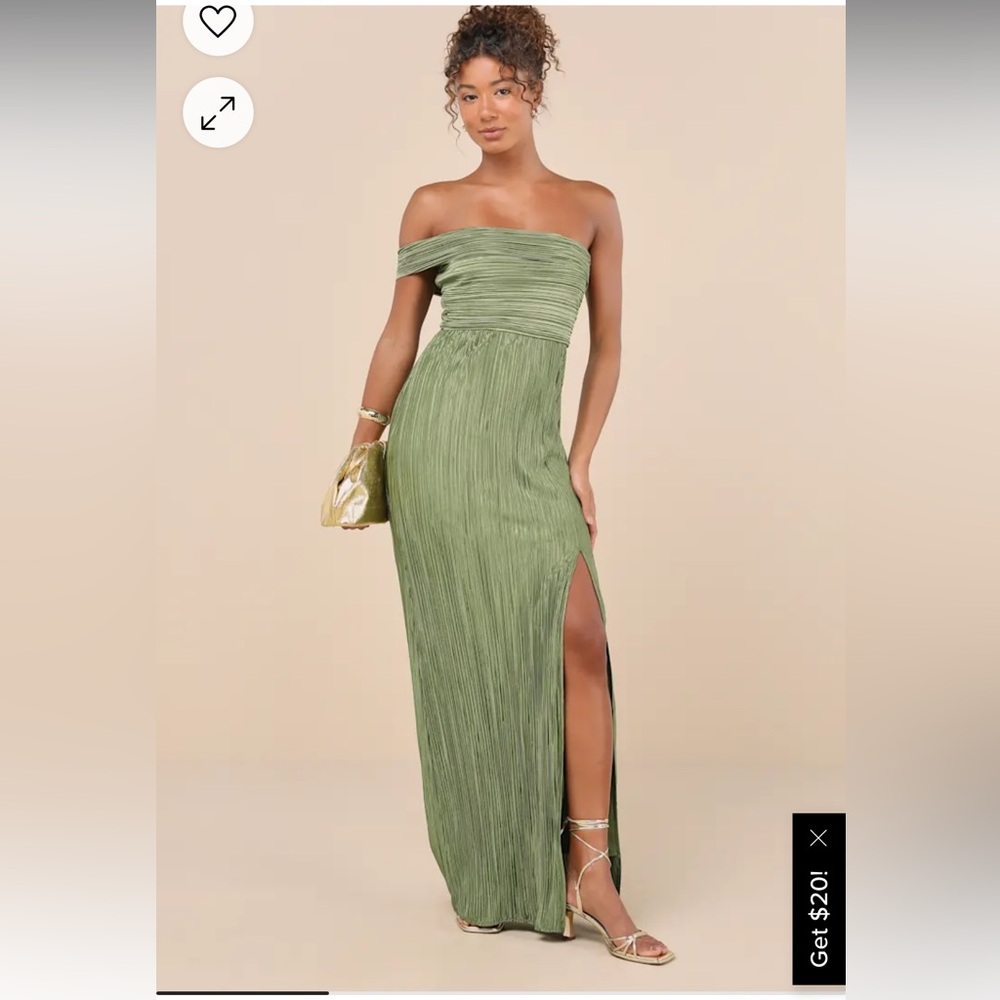 Poised Performance Olive Green Plisse One-Shoulder Maxi Dress